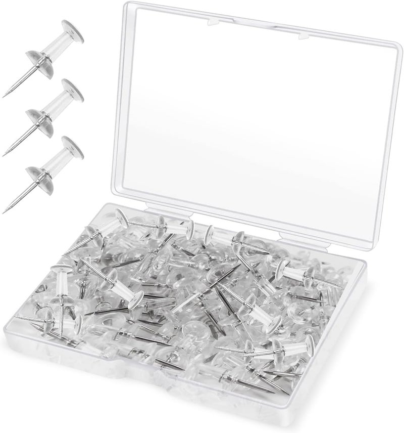 Braidz Clear Thumb Tacks for Wall 100- Pack - Clear Plastic Head Thumbtacks with Steel Point - Push Pins for Bulletin Board, Corkboard, Map, Calendar, Photo, Home Office, and Craft Projects - Image 1